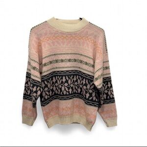 Vtg La Venture 80s 90s Fair Isle Sweater Women’s XS/S Pink Knit Grandpacore USA